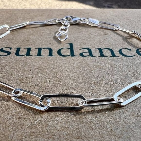 SUNDANCE $128 NEW 7-8" Adj. Sterling Silver Italy 925 Paperclip Link Bracelet - Picture 2 of 9